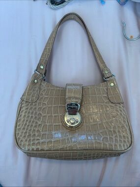 Liz Claiborne Taupe Croc-Embossed Shoulder Bag with Silver-Tone Hardware